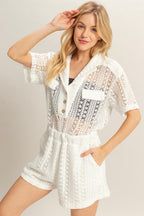 HYFVE Crochet Button Front Short Sleeve Romper