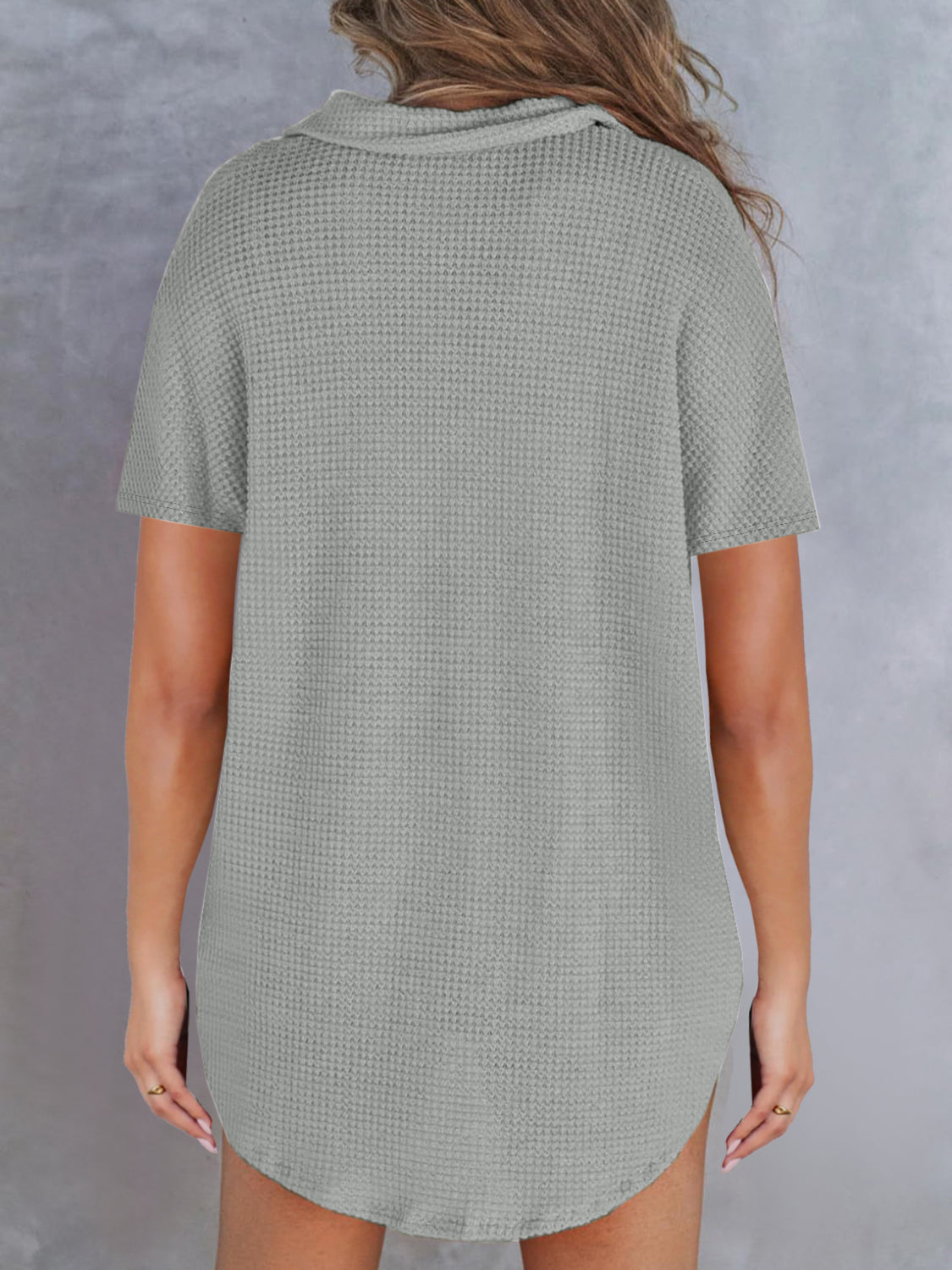 Waffle-Knit Short Sleeve Polo Shirt - felvior