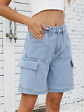 High Waist Denim Shorts with Cargo Pockets - felvior