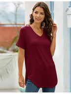Full Size Solid V-Neck Short Sleeve T-Shirt Plus Size
