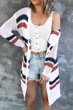 Contrast Openwork Open Front Long Sleeve Cardigan - felvior