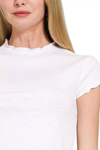 Zenana Cotton Modal Slub Lettuce Trimmed Cropped T-Shirt