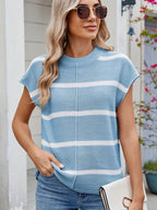 Exposed Seam Striped Round Neck Knit Top