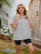 Half Zip Short Sleeve Hooded Top