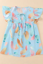 Splotches Pattern Ruffled Cap Sleeve Blouse