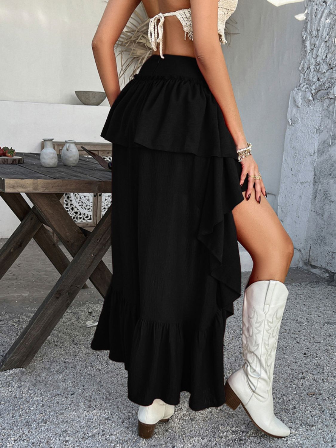 Devine High-Low Ruched Layered Skirt - felvior