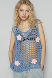 POL Flower Crochet Scoop Neck Sleeveless Knit Cover Up - felvior