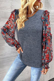 Heathered Floral Frill Lantern Sleeve Blouse - felvior