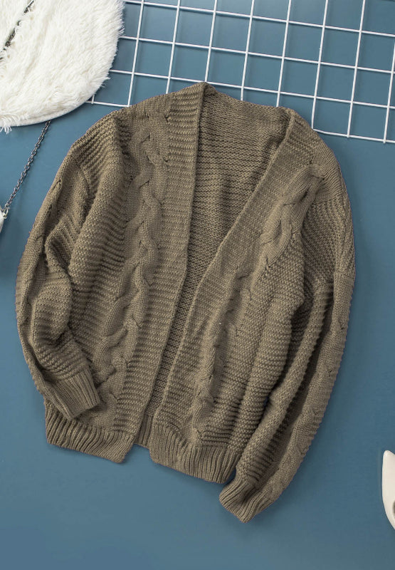 Cable-Knit Open Front Cardigan - felvior