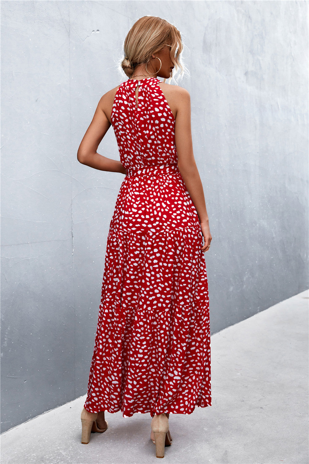 Printed Sleeveless Tie Waist Maxi Dress - felvior