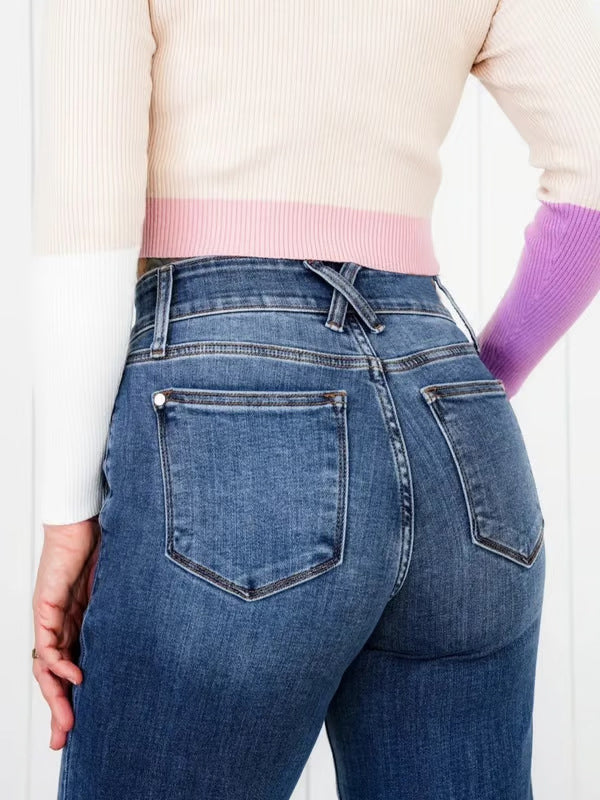 Washed Straight Leg Jeans - felvior