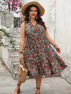 Plus Size Floral Notched Sleeveless Dress