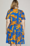 She + Sky Full Size Printed Notched Short Sleeve Frill Tiered Dress Plus Size - felvior