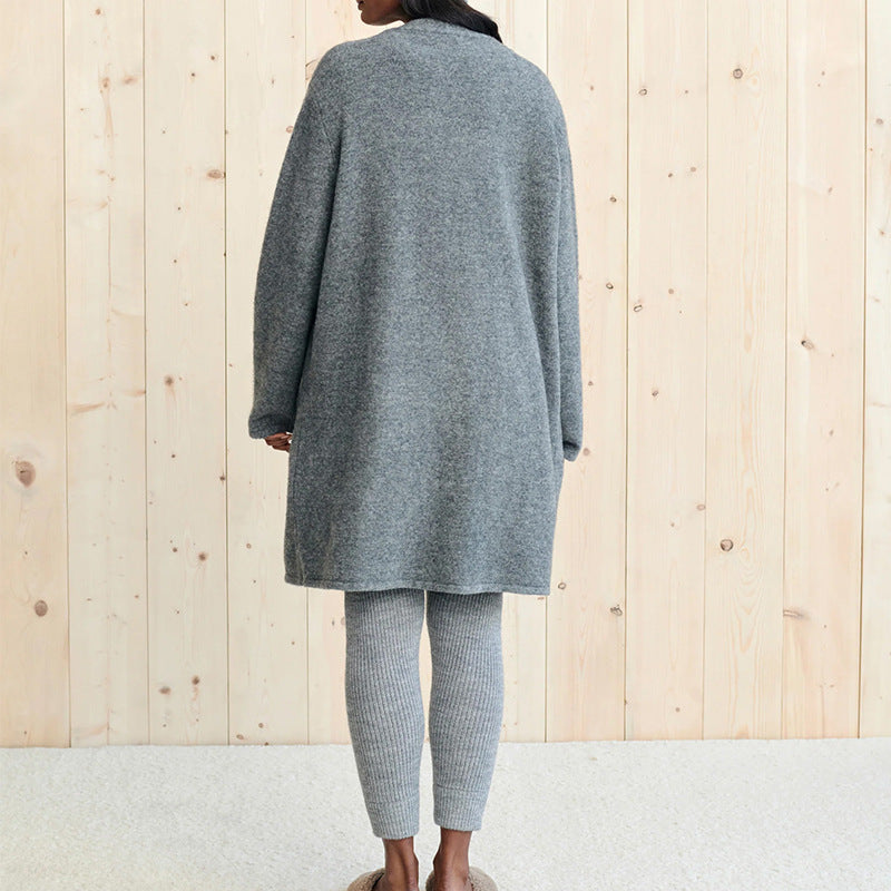 Open Front Long Sleeve Cardigan with Pockets - felvior