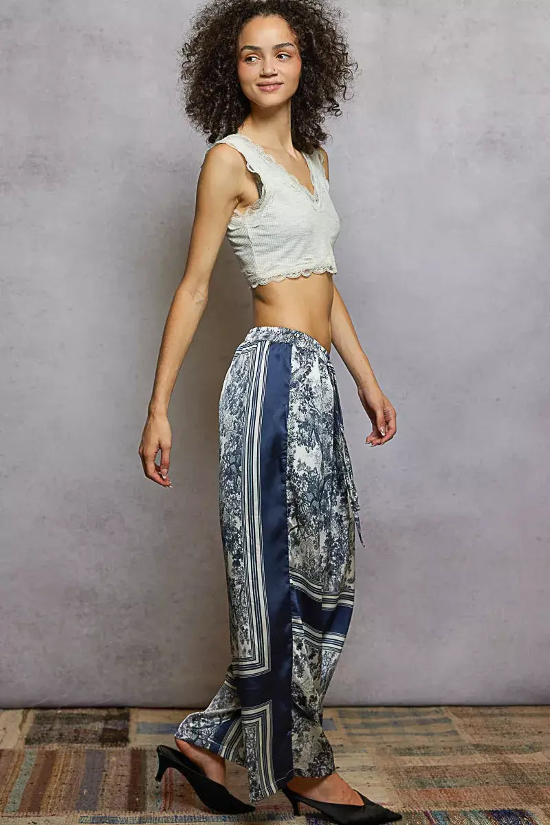 POL Floral Printed Woven Wide Leg Drawstring Pants