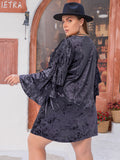 Plus Size Round Neck Flounce Sleeve Mini Dress - felvior