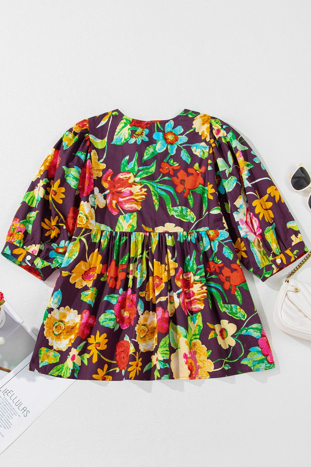 Flower Embroidered Trim Half Sleeve Blouse - felvior