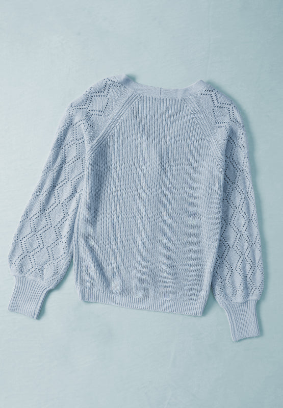 Openwork V-Neck Button Up Cardigan - felvior