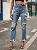 Distressed Raw Hem Jeans with Pockets - felvior