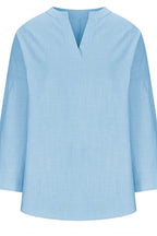 Solid Color Notched Long Sleeve Blouse