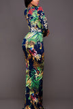 Printed Plunge Neck Leg Split Maxi Dress - felvior
