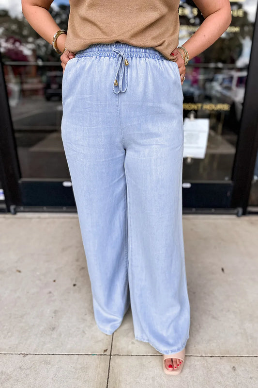 Plus Size Drawstring Wide Leg Jeans - felvior