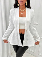 One Button Textured Peplum Cardigan