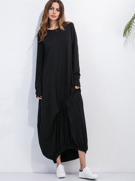 Full Size Round Neck Long Sleeve Sweatshirt Dress - felvior