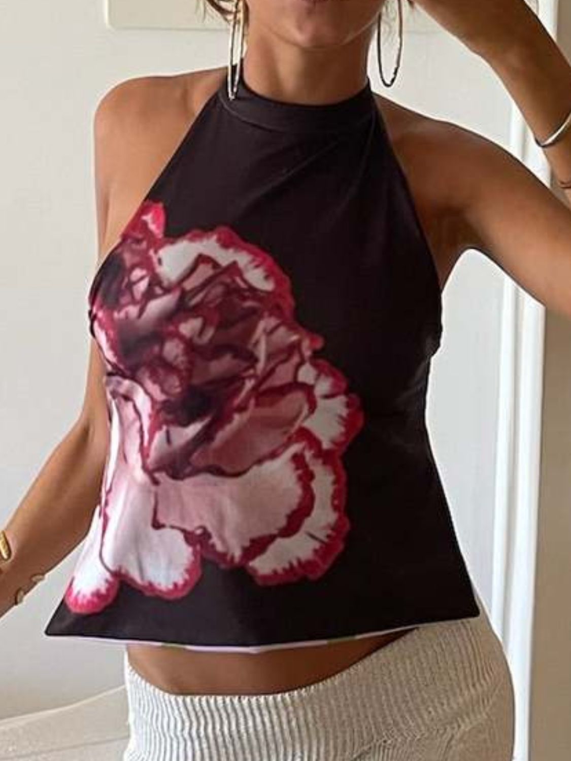 Backless Printed Halter Neck Tank - felvior