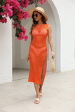 Cutout Openwork Round Neck Sleeveless Cover-Up - felvior