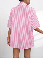 Striped Button Up Shirt and Shorts Set