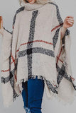 Plaid Turtleneck Raw Hem Poncho - felvior