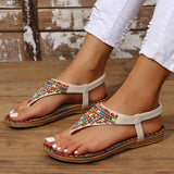 PU Leather Beaded Flat Sandals - felvior