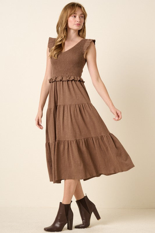 Mittoshop Smocked Ruffled Tiered Midi Dress - felvior