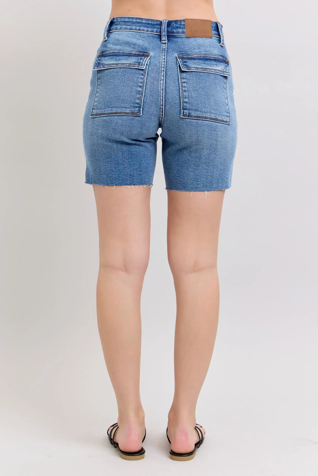 Judy Blue Full Size Mid Rise Bermudas Denim Shorts W/ Back Flap Pockets Plus Size