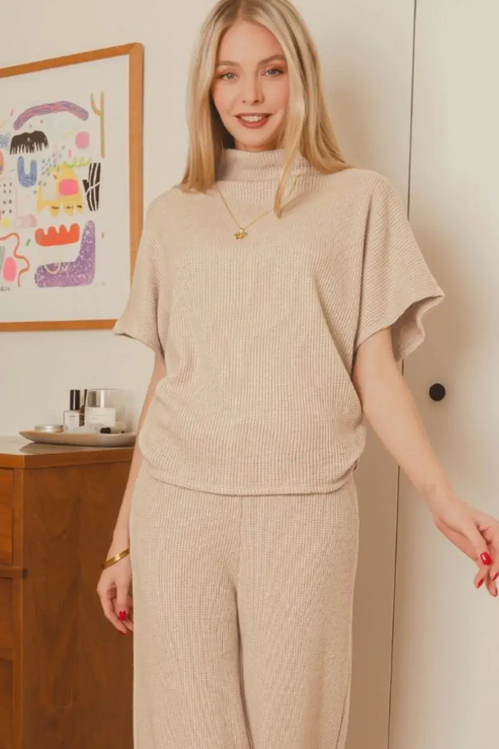 Zenana Sweater Mock Neck Top & Long Pants Set