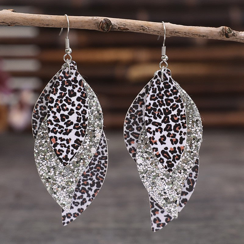 PU Leather Leopard Leaf Earrings - felvior