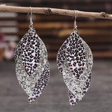 PU Leather Leopard Leaf Earrings - felvior