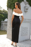 Contrast Off-Shoulder Slit Dress - felvior