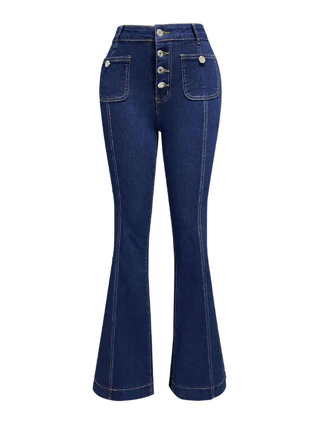 Button Fly High Waist Flare Jeans