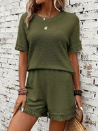 Tassel Round Neck Top and Shorts Set