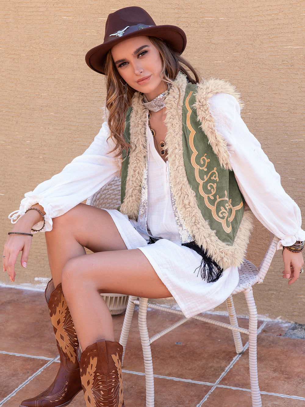 Fuzzy Trim Open Front Vest Coat - felvior