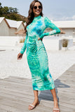 Tie Dye Mock Neck Long Sleeve Dress - felvior