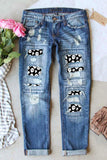 Distressed Skeleton Pattern Jeans with Pockets - felvior