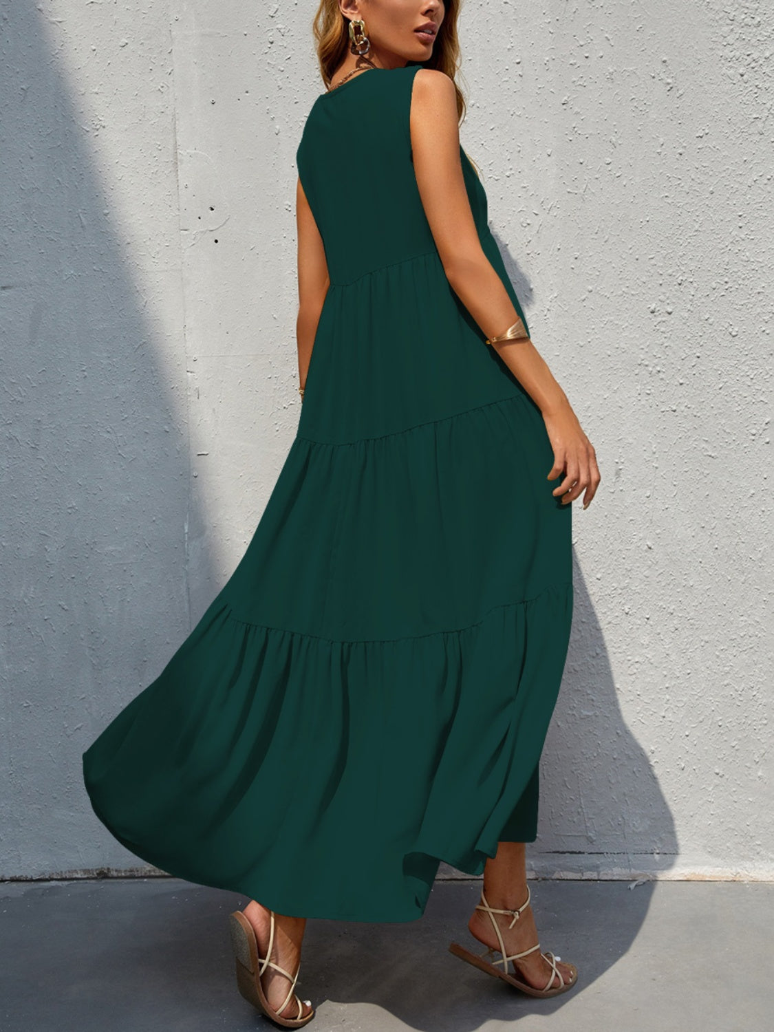 FAM-FAM Tiered V-Neck Sleeveless Dress - felvior