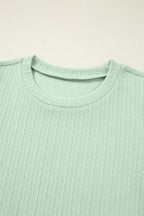 Textured Round Neck Short Puff Sleeve Top