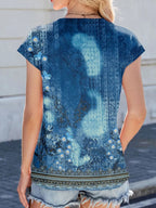 Printed Round Neck Cap Sleeve Top