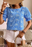 Eyelet Flower Embroidery Flounce Sleeve Blouse - felvior