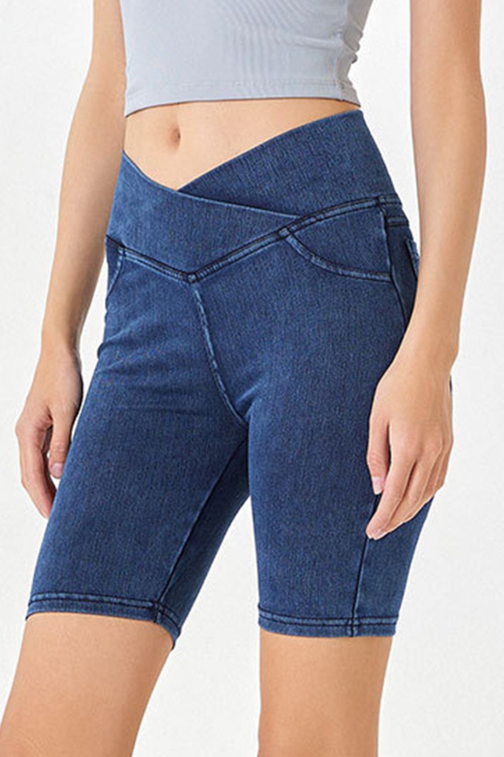 Basic Bae Asymmetrical Waist Denim Shorts with Pockets - felvior