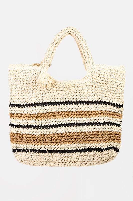 Fame Striped Straw Braided Tote Bag - felvior